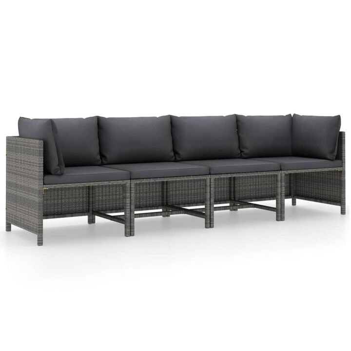 Ley 4pc Outdoor Modular Sofa Set, Dark Gray Polyester, Poly Rattan - Benzara