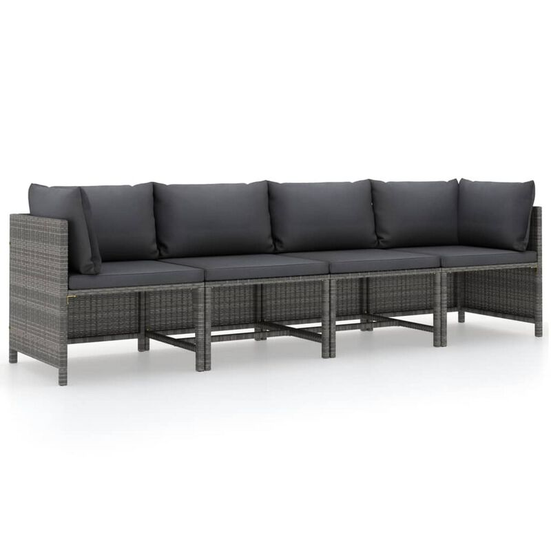 Ley 4pc Outdoor Modular Sofa Set, Dark Gray Polyester, Poly Rattan - Benzara