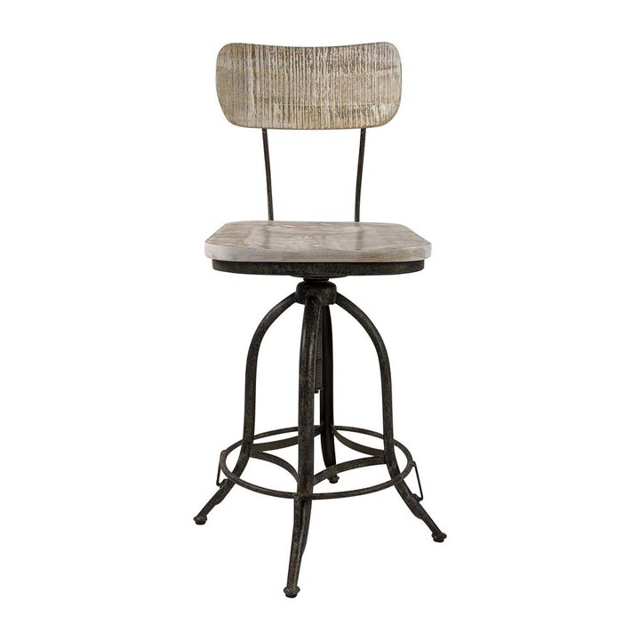 Carolina Living Mason Adjustable Barstool - Natural Driftwood Seat - Aged Iron Base