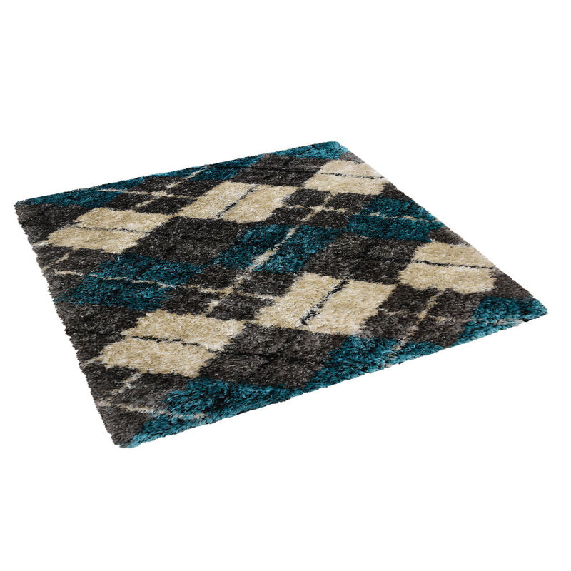 RUGSOTIC CARPETS HAND TUFTED SHAG POLYESTER ECO-FRIENDLY AREA RUGS  - 6'x6', Square, Multicolor, Geometric Modern Design, High Pile Thick Handmade Anti Skid Rugs for Living Room, Bed Room K00015