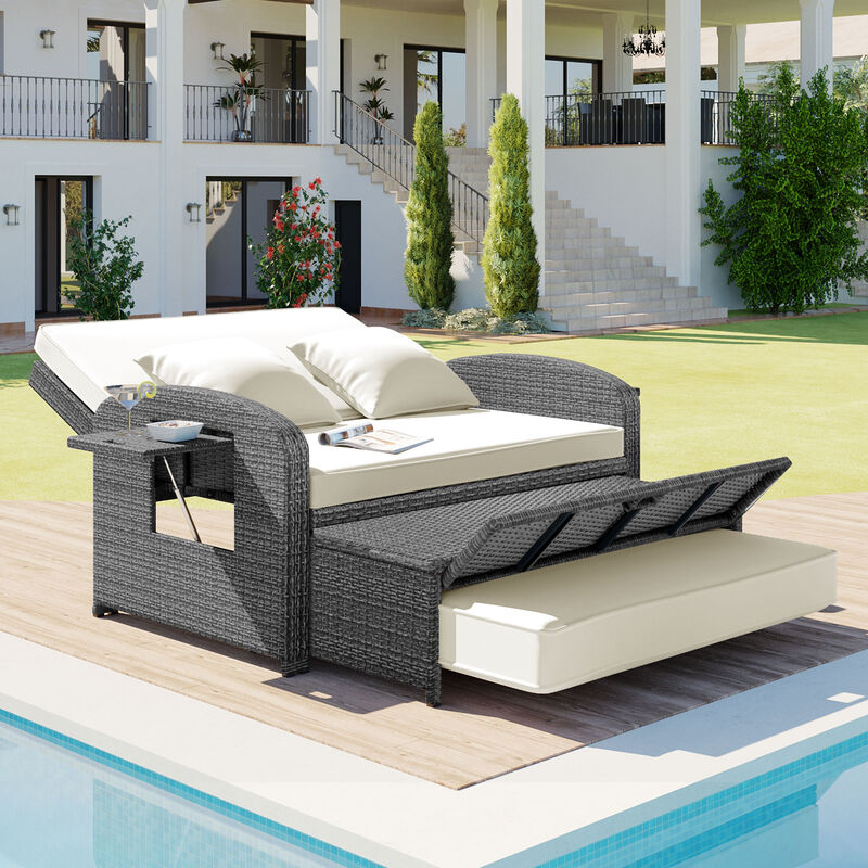 Merax Casual PE Wicker Rattan Double Chaise Lounge Daybed