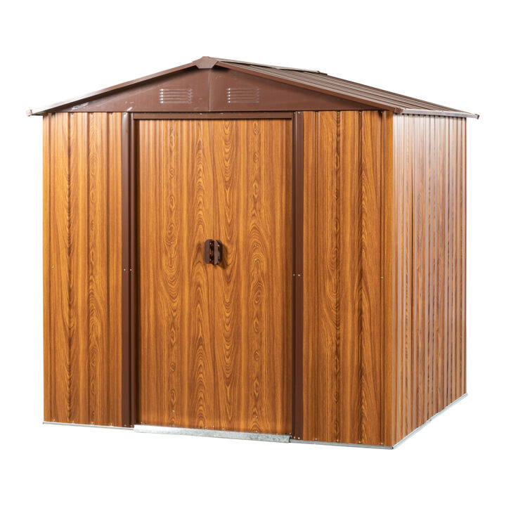 6x6 Metal Storage Shed with Wood Grain Horizontal Siding