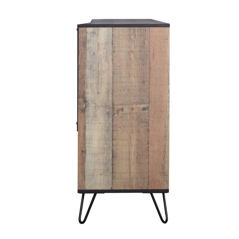 Benjara Lala 58 Inch Dresser, 6 Drawers, Handles, Rustic Wood Finish, Brown, Black