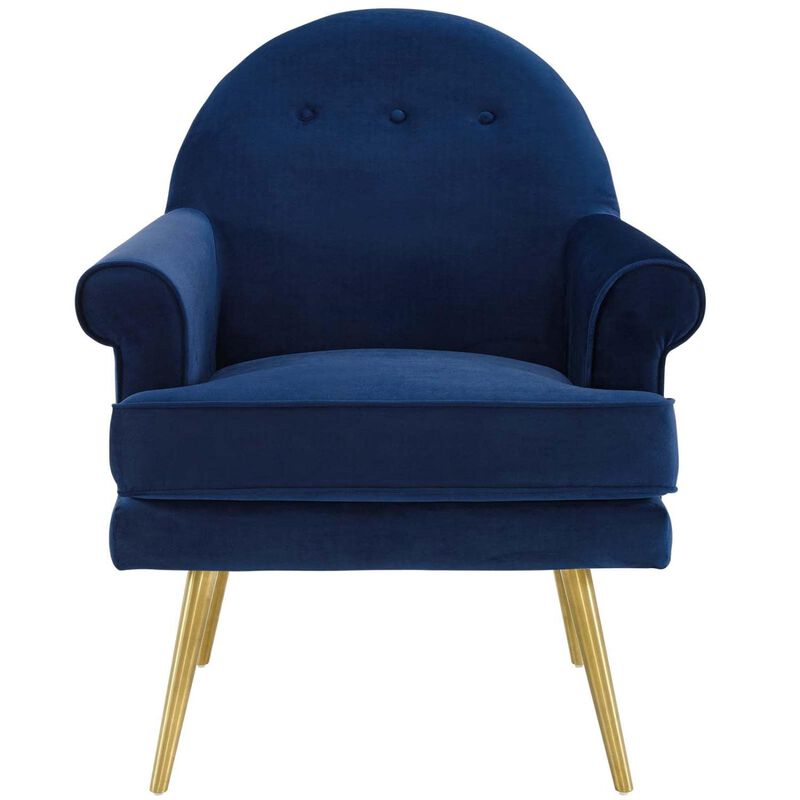 Modway Revive Mid-Century Modern Upholstered Performance Velvet Accent Lounge Arm Chair, Set of 2, Navy
