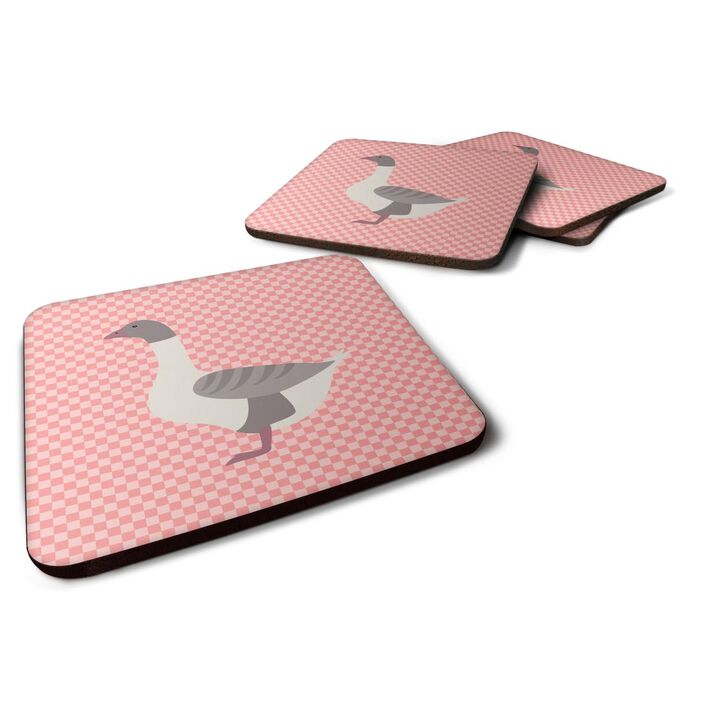 Caroline's Treasures Buff Grey Back Goose Pink Check Decorative coasters, 3.5, Multicolor