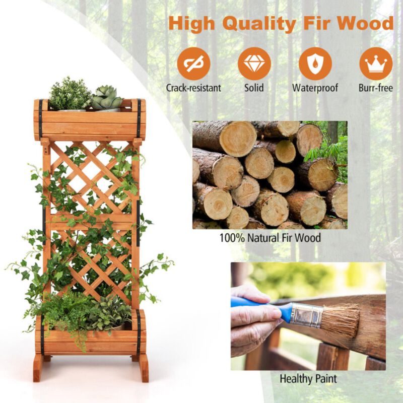 Hivvago 2-Tier Wooden Raised Garden Bed with Trellis-Orange