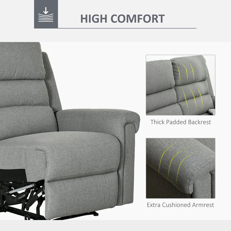 Grey Living Room Relaxation: 2-Seater Manual Reclining Sofa with Linen Fabric