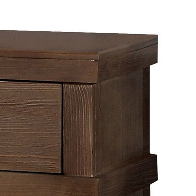 Two Drawer Nightstand With Metal Handle, Antique Oak-Benzara