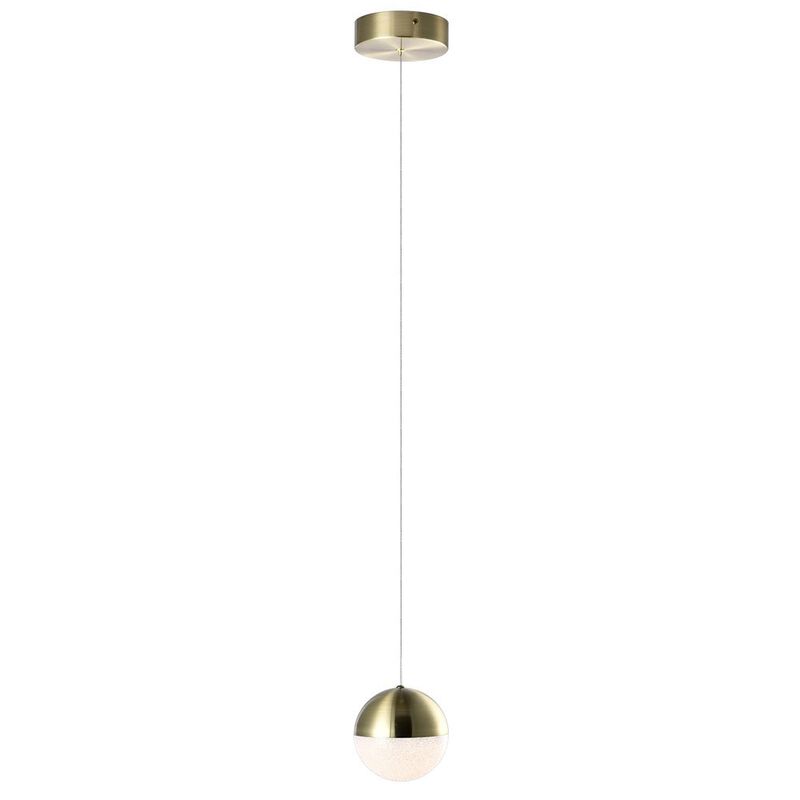 VONN Lighting Integrated LED Height Adjustable Pendant Light with Globe Shade in Brass