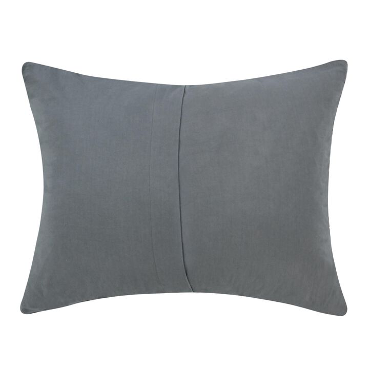 Cae Standard Pillow Sham, Blue Cotton, Belgian Flax Linen, 20x26  - Benzara
