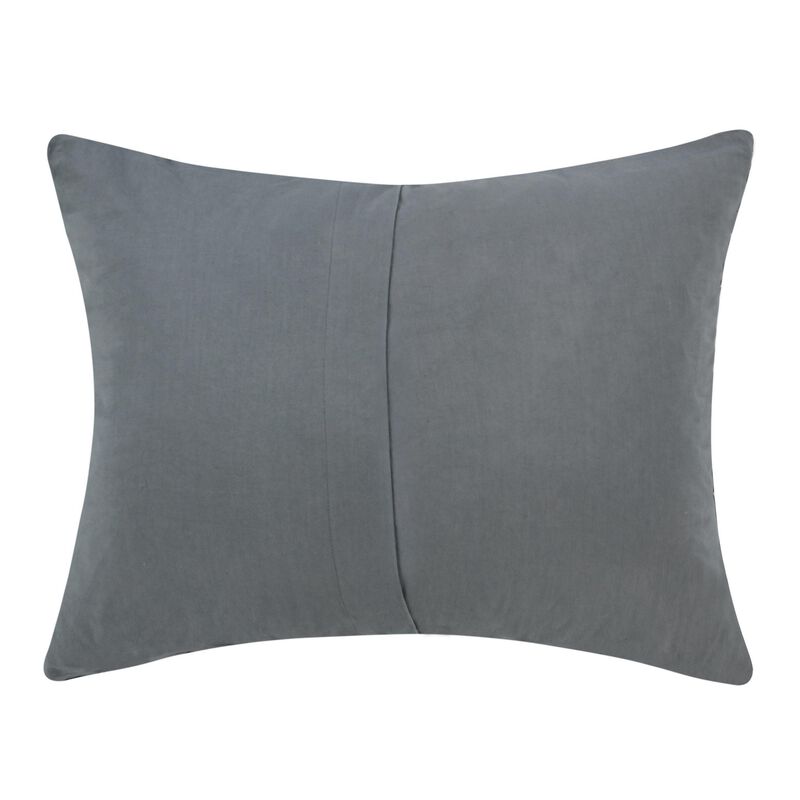 Cae Standard Pillow Sham, Blue Cotton, Belgian Flax Linen, 20x26  - Benzara
