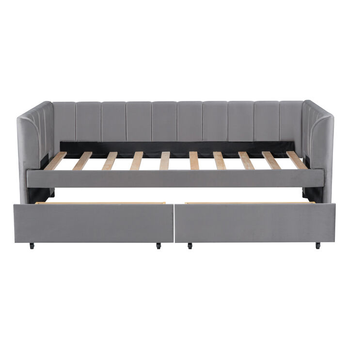 Merax Velvet Daybed with Backrest and 2 Drawers