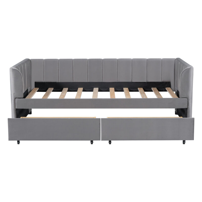 Merax Velvet Daybed with Backrest and 2 Drawers