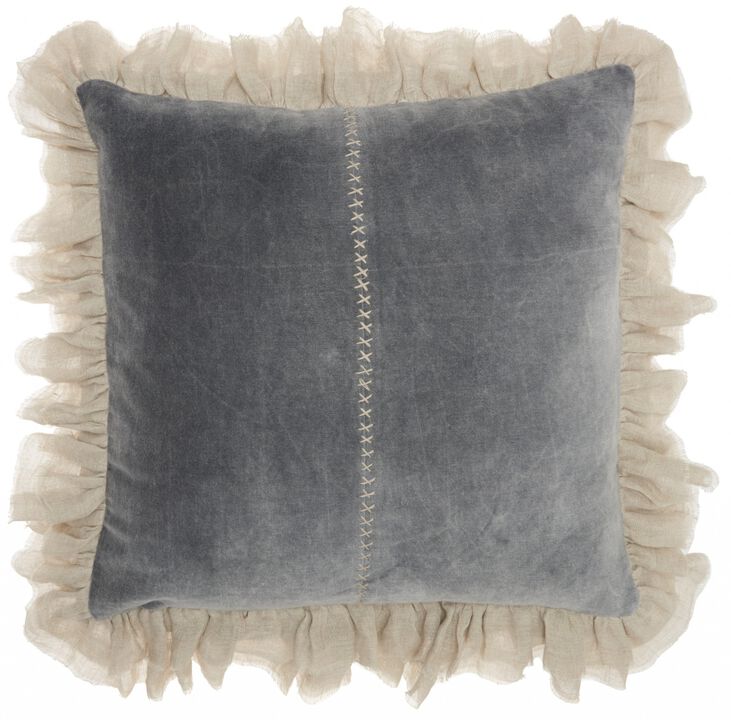 Hivvago Wide Tasseled Marble Steel Blue Throw Pillow