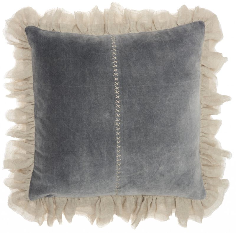 Hivvago Wide Tasseled Marble Steel Blue Throw Pillow