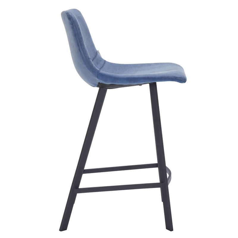 Elland Modern Upholstered Leather Bar Stool With Black Iron Legs & Footrest