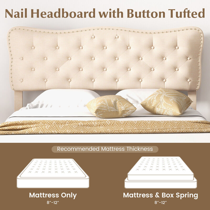 Bed Frame with Nail Headboard and Wooden Slats