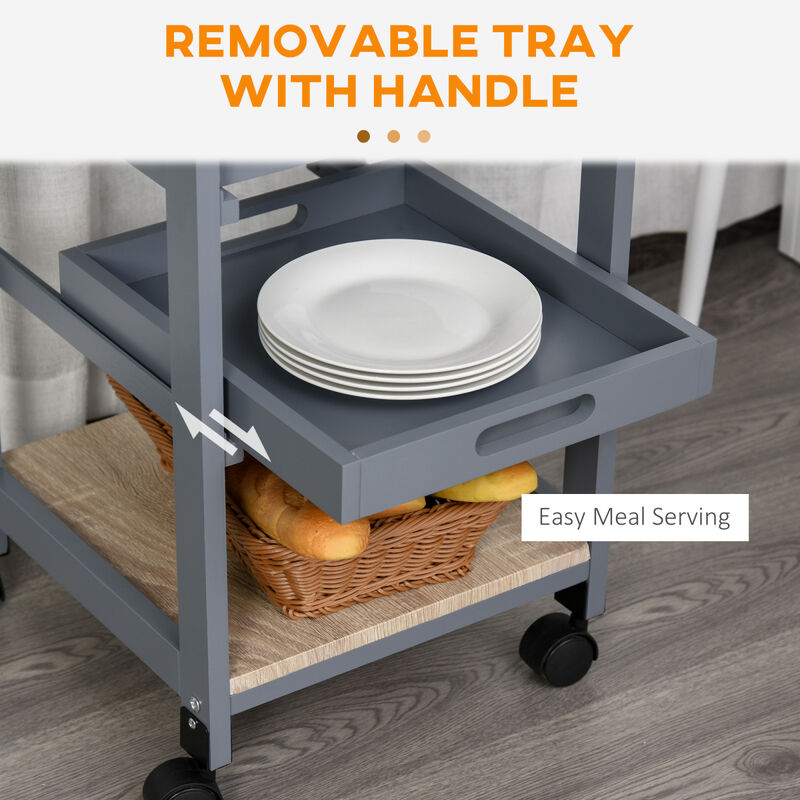 Grey Trolley Serving Cart with Storage