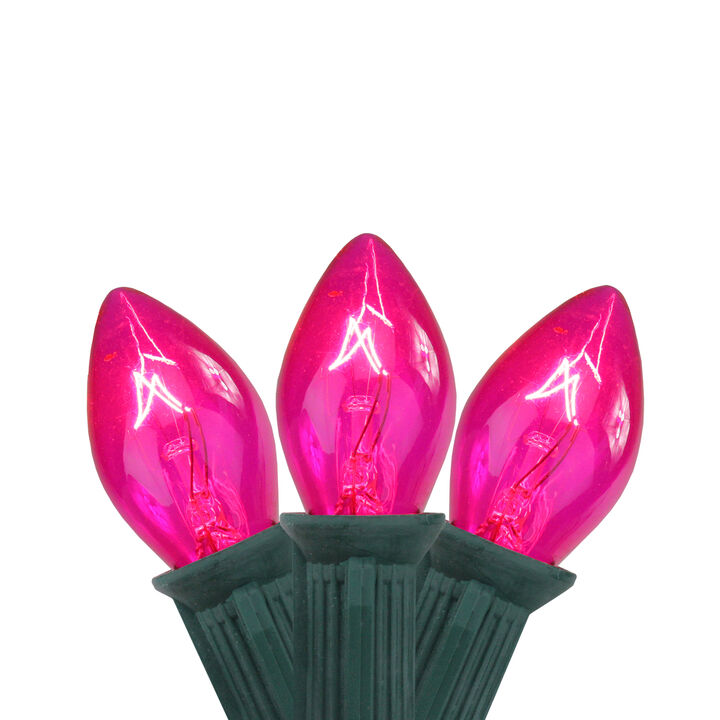 25-Count Pink C7 Christmas Light Set  24ft Green Wire