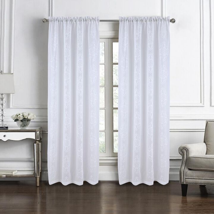 RT Designers Collection Andrea Emb Metallic Doily Rod Pocket Room Darkening Curtain Panels for Bedroom 54" x 95" White