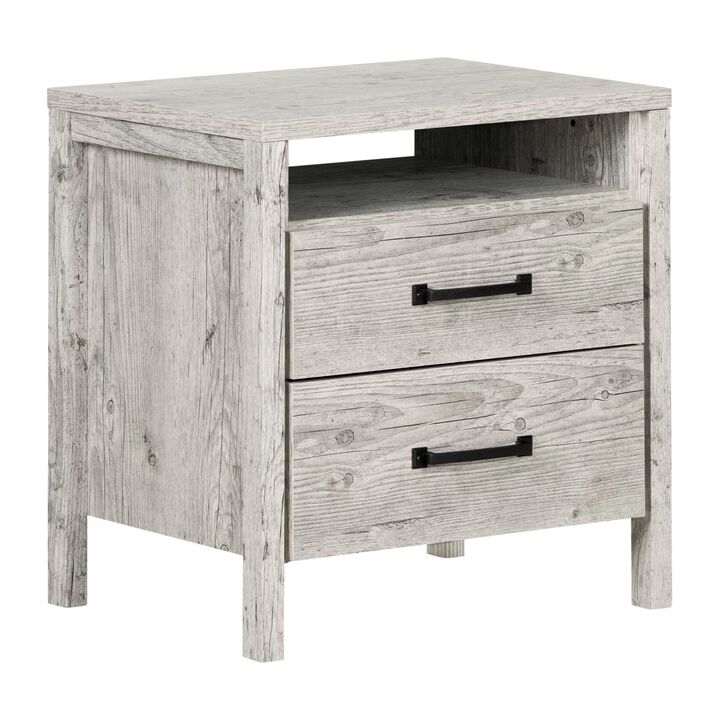 Hivvago Modern Washed Pine 2 Drawer Nightstand Cubby Storage Shelf