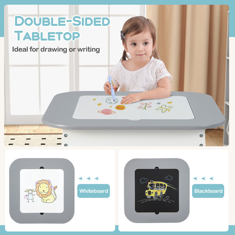Kid's Table and Chairs Set with Double-sized Tabletop