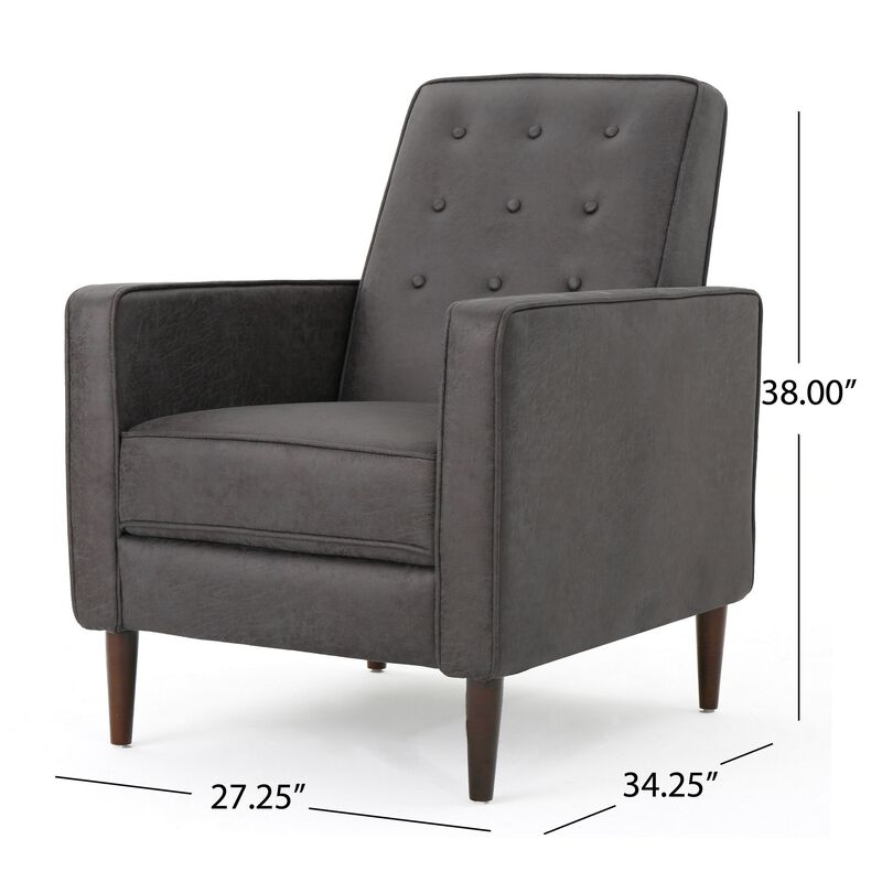 Dupe Manual Recliner Chair, Button Tufted Dark Gray Plush Fabric - Benzara