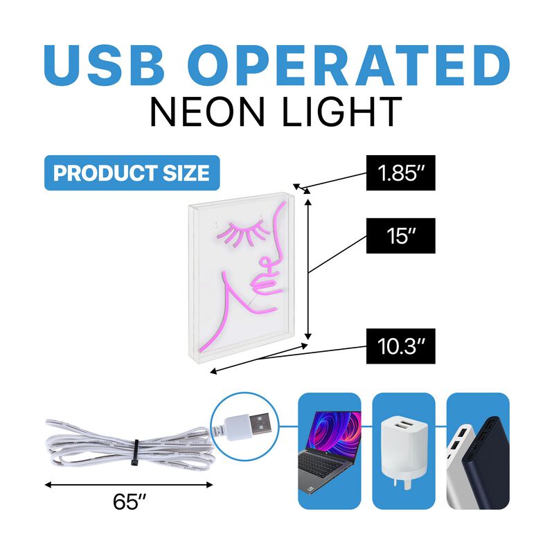 Half-Face 10.3" X 15" Contemporary Glam Acrylic Box USB Operated LED Neon Light