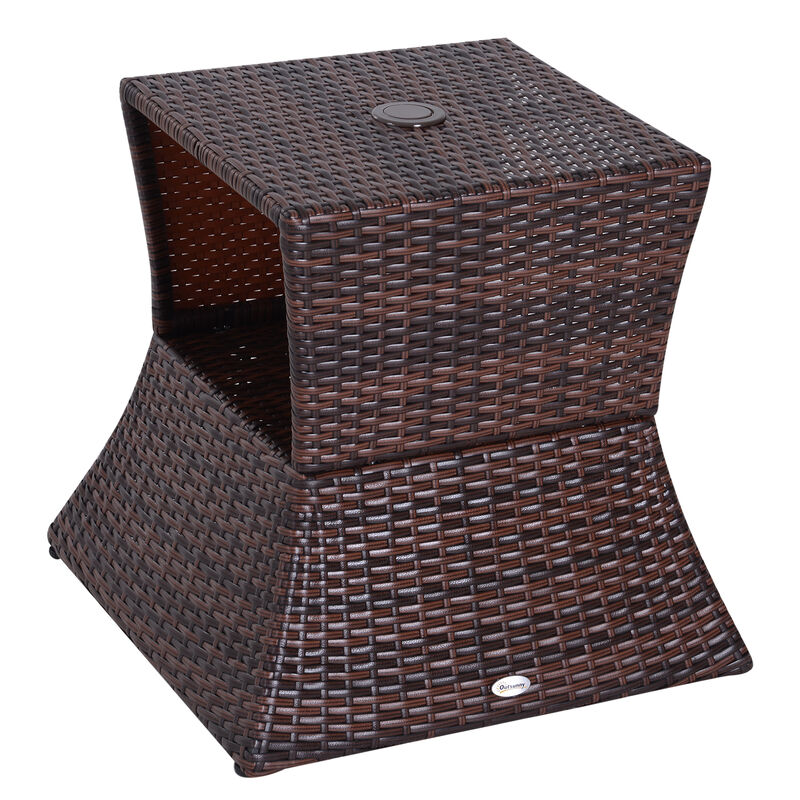 Outdoor Patio Rattan Wicker Coffee Table Bistro Side Table with Umbrella Hole