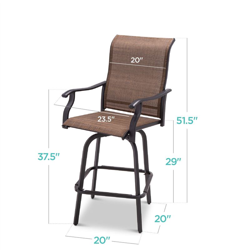 Hivvago Set of 2 Brown All-Weather Mesh Swivel Barstools