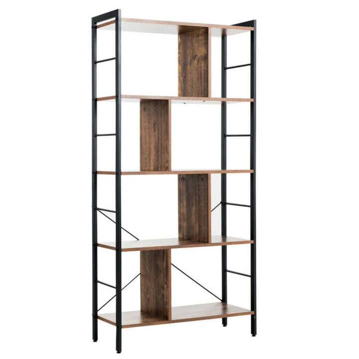 Hivvago 4-Tier Industrial Freestanding Bookshelf with Metal Frame
