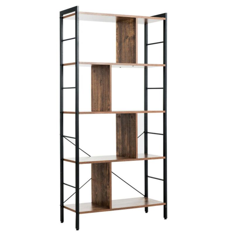 Hivvago 4-Tier Industrial Freestanding Bookshelf with Metal Frame