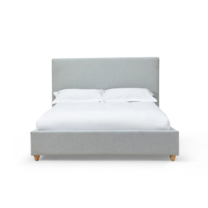 Azin Modern Queen Size Platform Bed, Panel Headboard, Light Gray Upholstery - Benzara