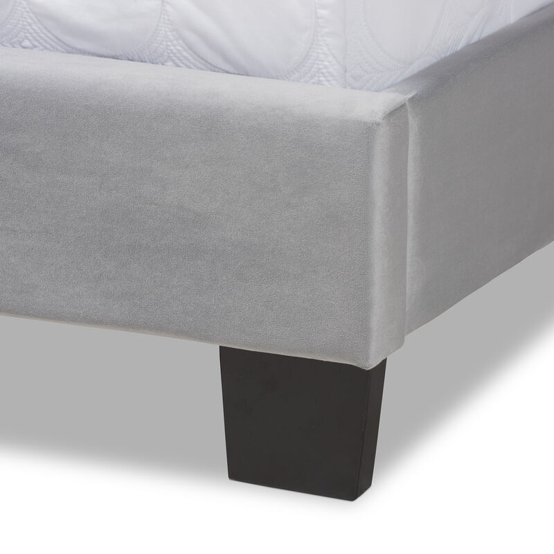 Baxton Studio Clare Velvet Upholstered Queen Size Panel Bed with Channel Tufted Headboard