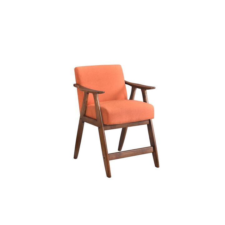 Stella 26 Inch Counter Height Chair, Orange Fabric, Cushions, Brown Wood  - Benzara