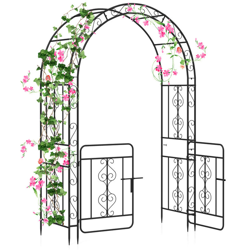 Garden Arbor with Gate with Multiple Side Crossbars and 4 Sharp Ground Stakes