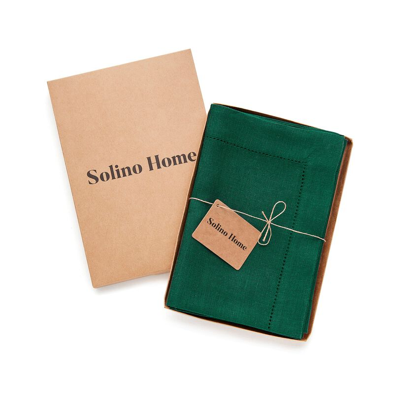 Solino Home 100% Pure Linen Dinner Napkins 20 x 20 Inch Set of 4 | Classic Hemstitch