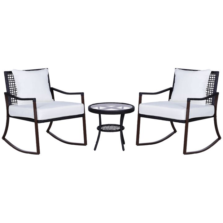 Brown Rattan Relaxation: 3-Piece Rocking Set with Side Table