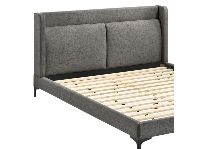 Legend Gray Fabric Queen Platform Bed with Black Metal Legs - Benzara