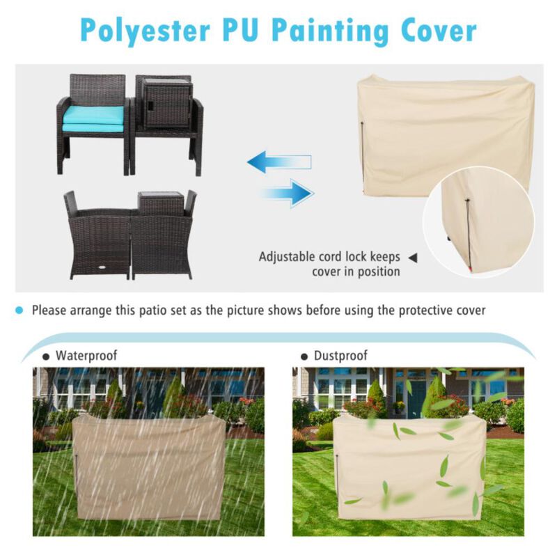 Hivvago 3 Pieces Patio Wicker Furniture Set with Storage Table and Protective Cover
