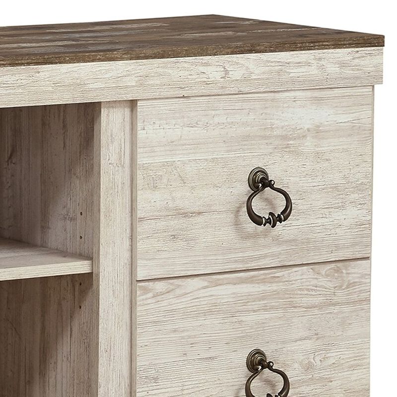 60 Inch Rustic TV Media Entertainment Console, Round Handles, Wood, White-Benzara