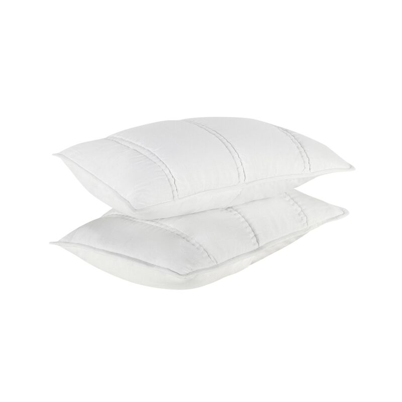 Rawi Standard Pillow Sham, Channel Stitch White Ramie Cotton, 20x26 - Benzara