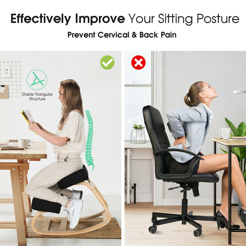 Costway Ergonomic Kneeling Chair Rocking Stool Upright Posture Office Furniture Black