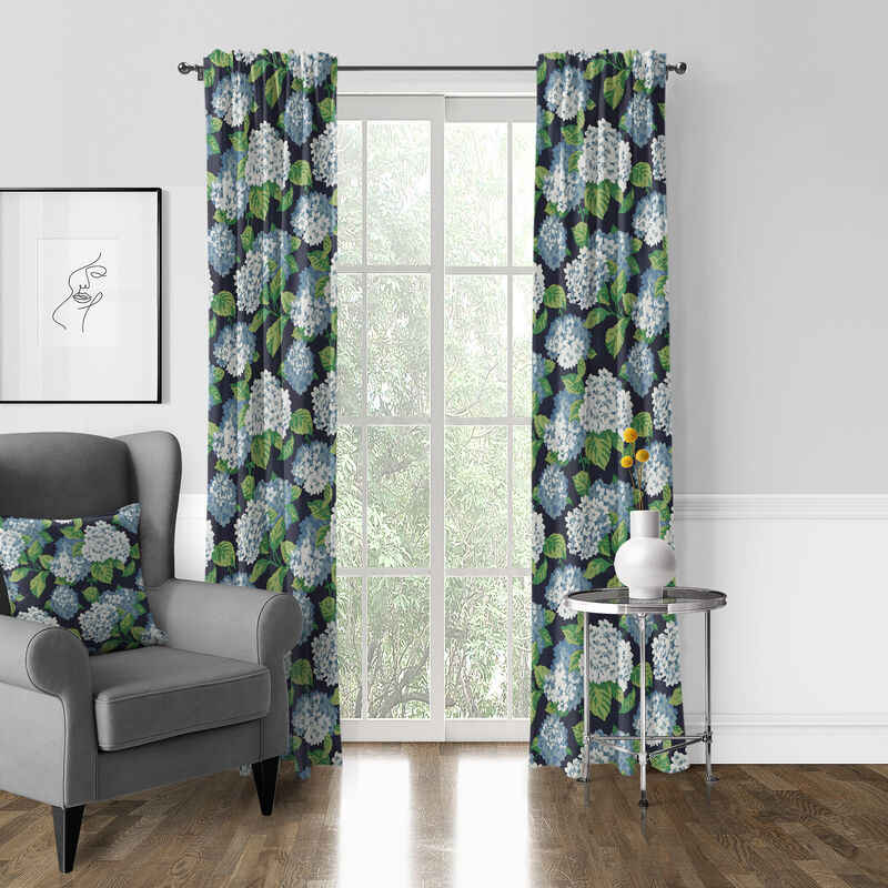 6ix Tailors Fine Linens Midnight Garden Navy Pole Top Drapery Panel Pair
