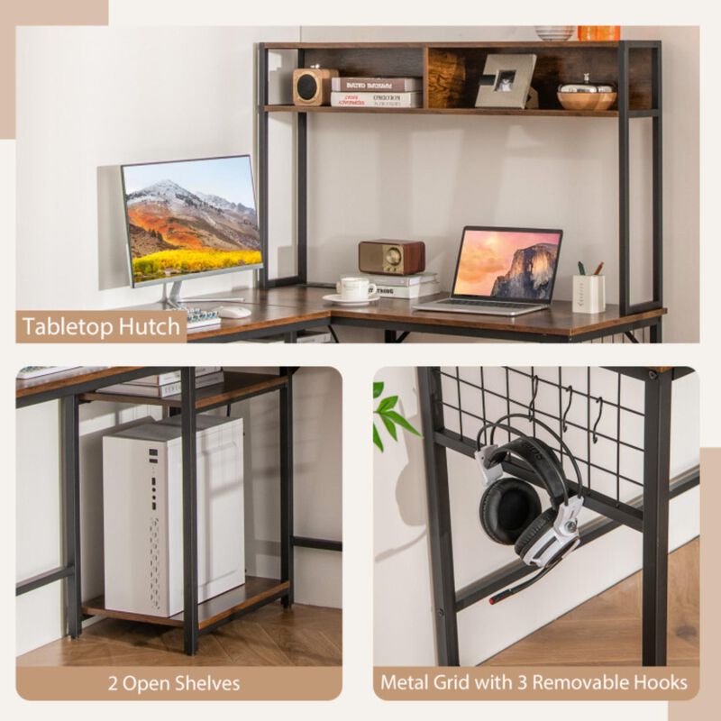 Hivvago L-shaped Desk with Power Outlet Hutch
