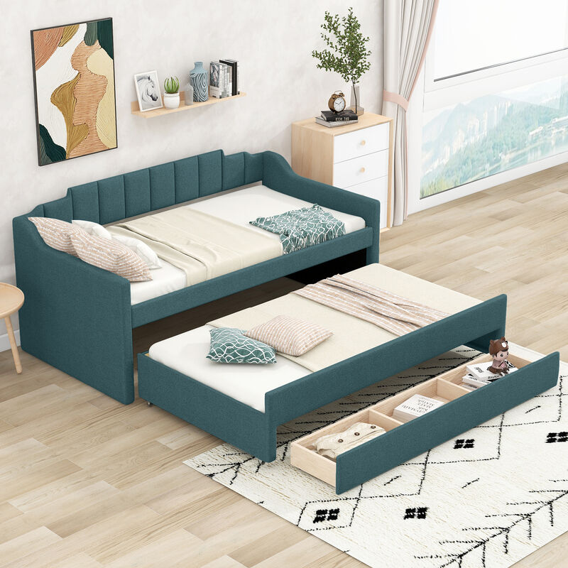 Merax Upholstered Daybed with Trundle and Drawers