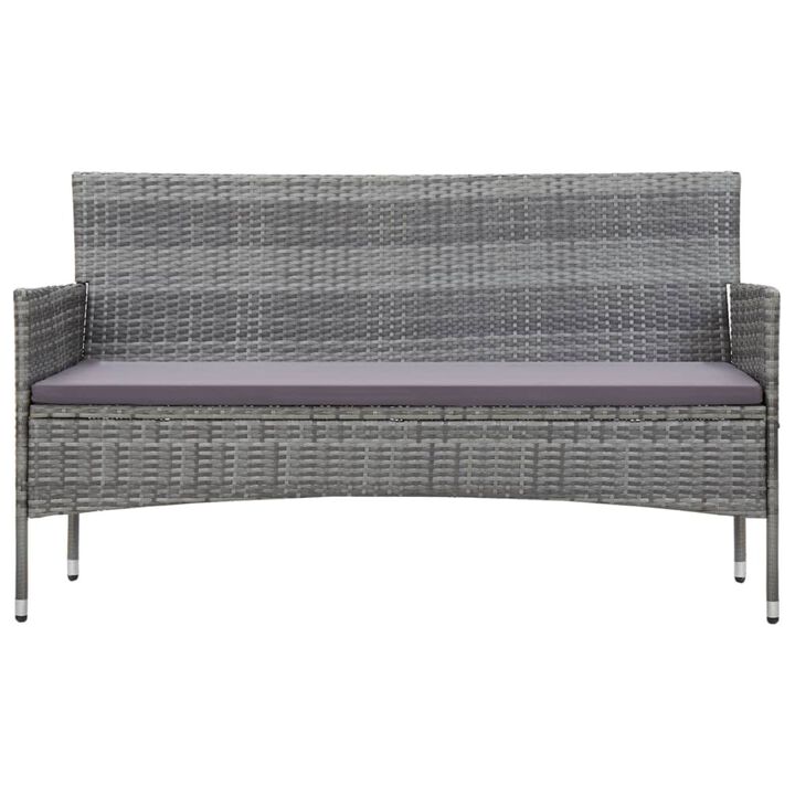 vidaXL 3-Seater Garden Sofa with Cushions Gray Poly Rattan