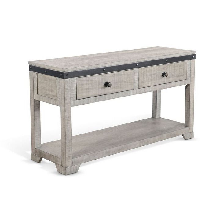 Nelly Sofa Table w Drawer, Shelf, 48 Inch, Black, Gray Mahogany Wood - Benzara