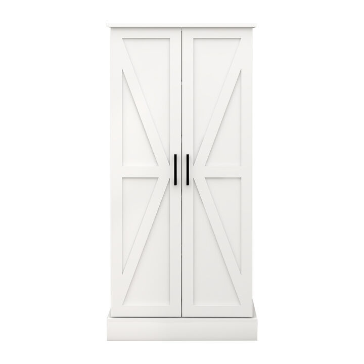 White Wood 23.62 in. Pantry Cabinet with 2 Doors and Adjustable Shelves