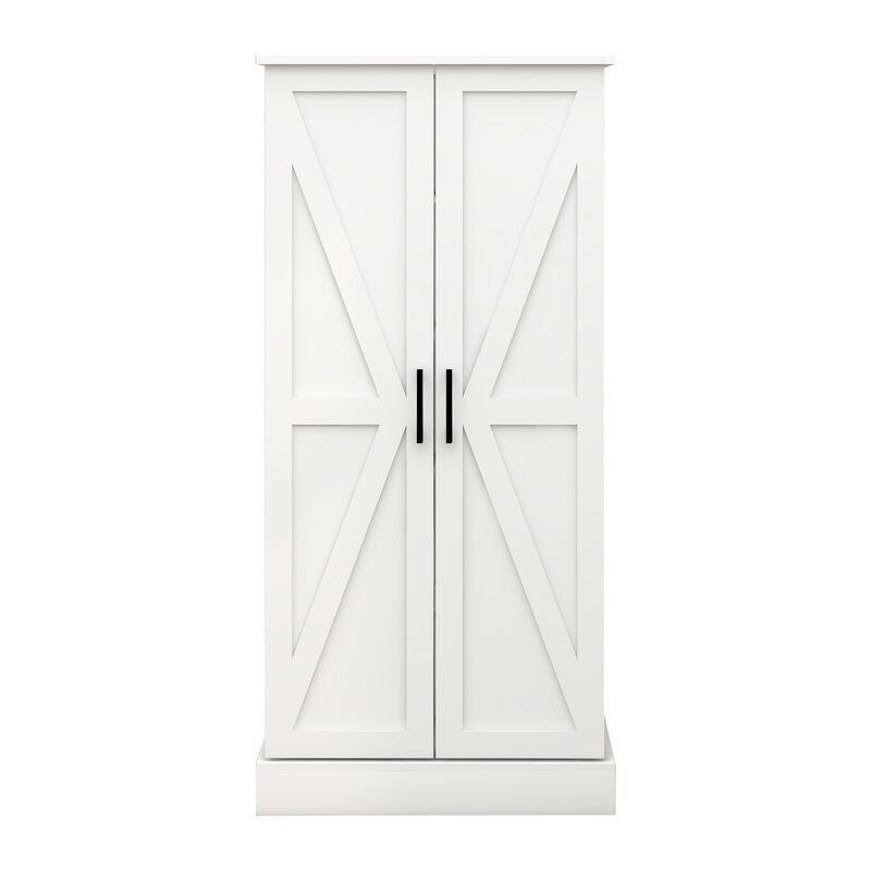 White Wood 23.62 in. Pantry Cabinet with 2 Doors and Adjustable Shelves